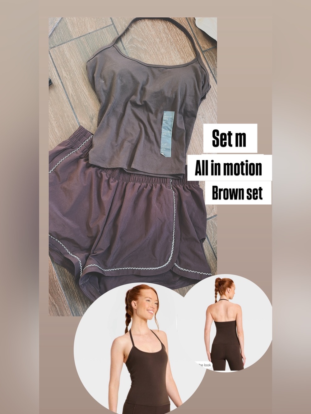 all in motion Brown Tank & Scallop-Trim Shorts Set